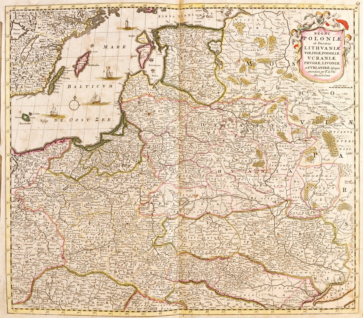A Lengyel Királyság, Litvánia és Livónia hercegei (Lettország) (balti országok) és Ukrajna térképe (rézkarc) alkotó: Frederick de Wit