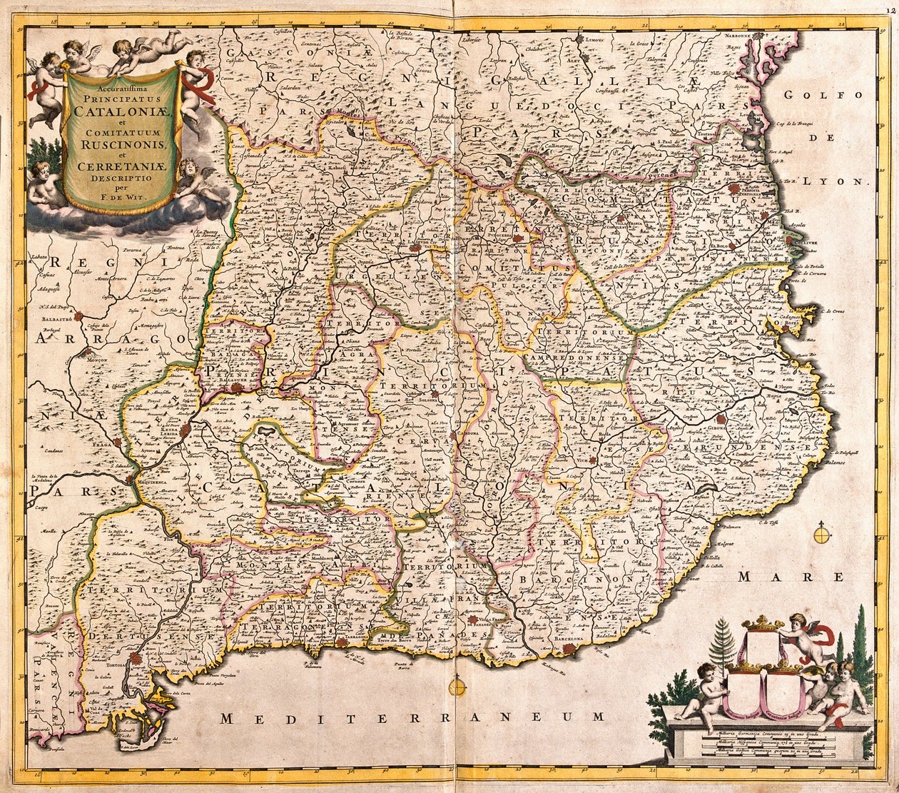 Katalónia Principaut térképe (Spanyolország) (rézkarc alkotó: Frederick de Wit