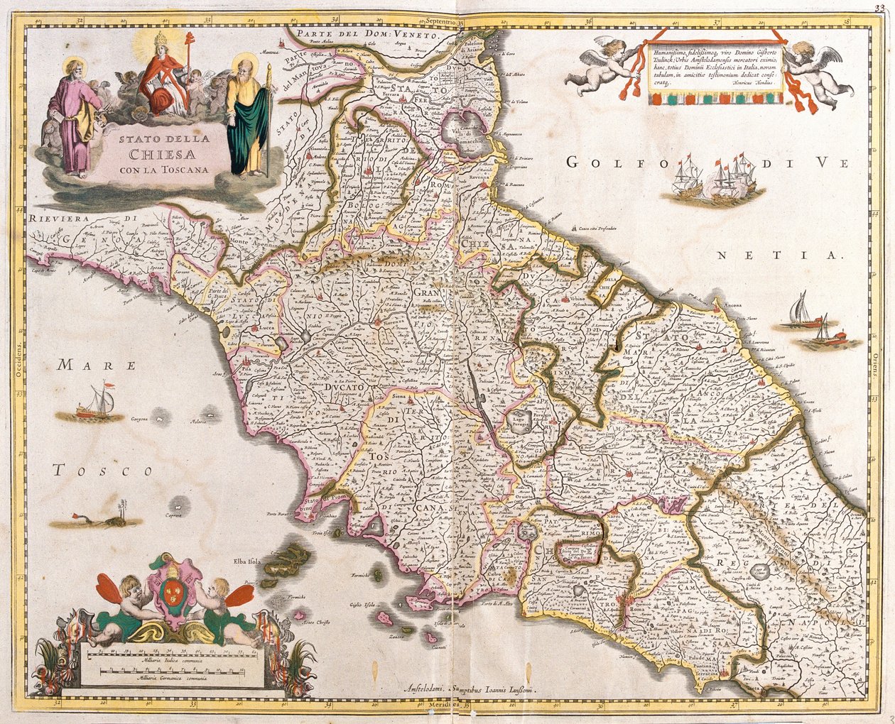 A toszkánai egyházi államok térképe (Olaszország) (rézkarc alkotó: Frederick de Wit