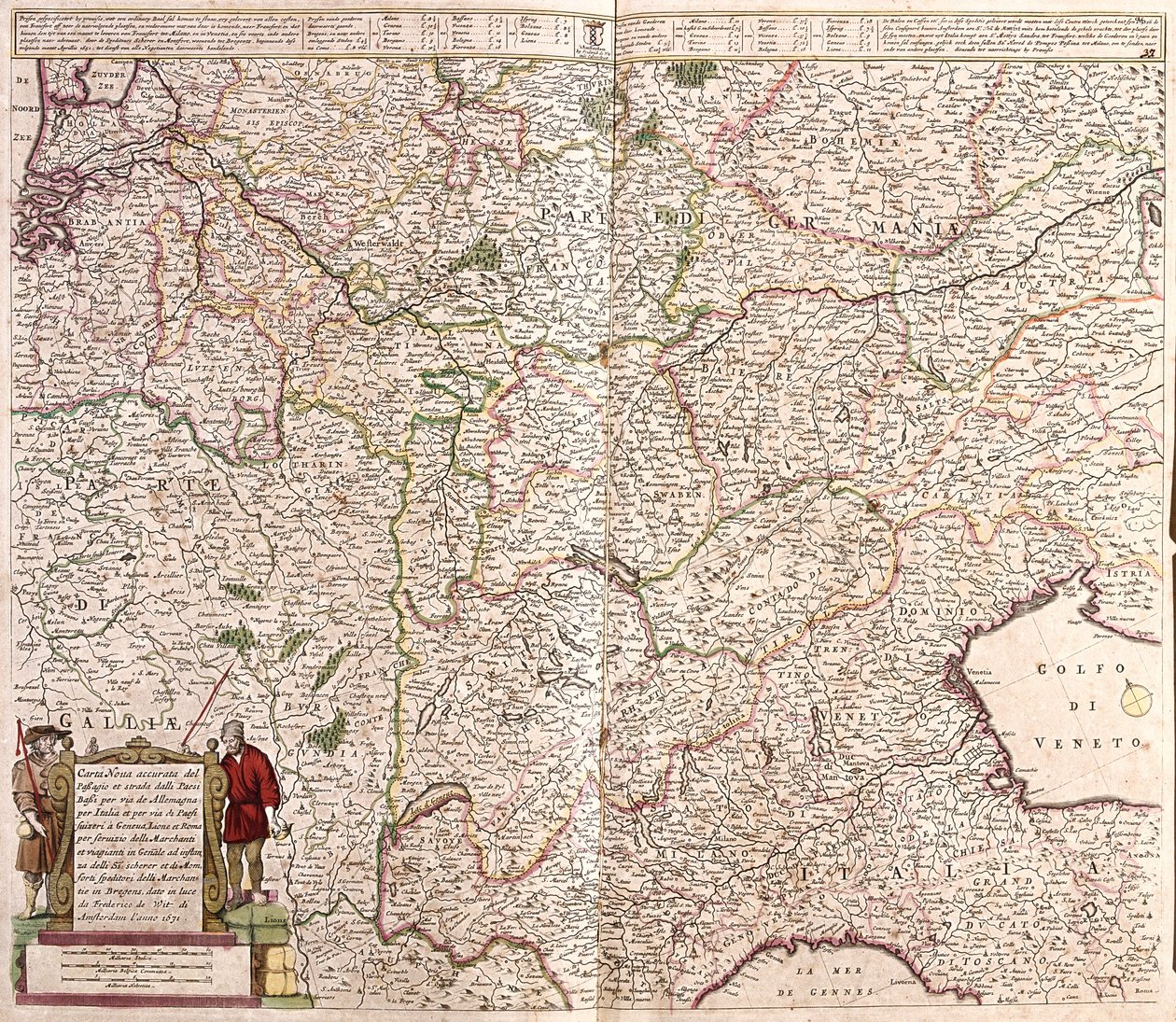 Az Alpok-lánc régiójának térképe (Franciaország, Olaszország, Németország) (rézkarc alkotó: Frederick de Wit