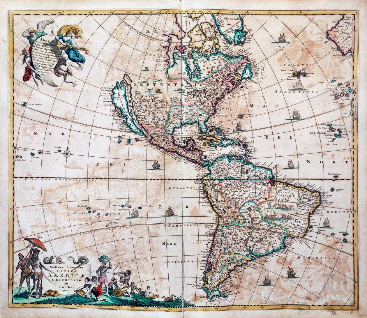 Pontos leírás, Amerika és Csendes-óceán térképe, Frederik de Wit (1629 vagy 1630-1706), Amszterdam alkotó: Frederick de Wit