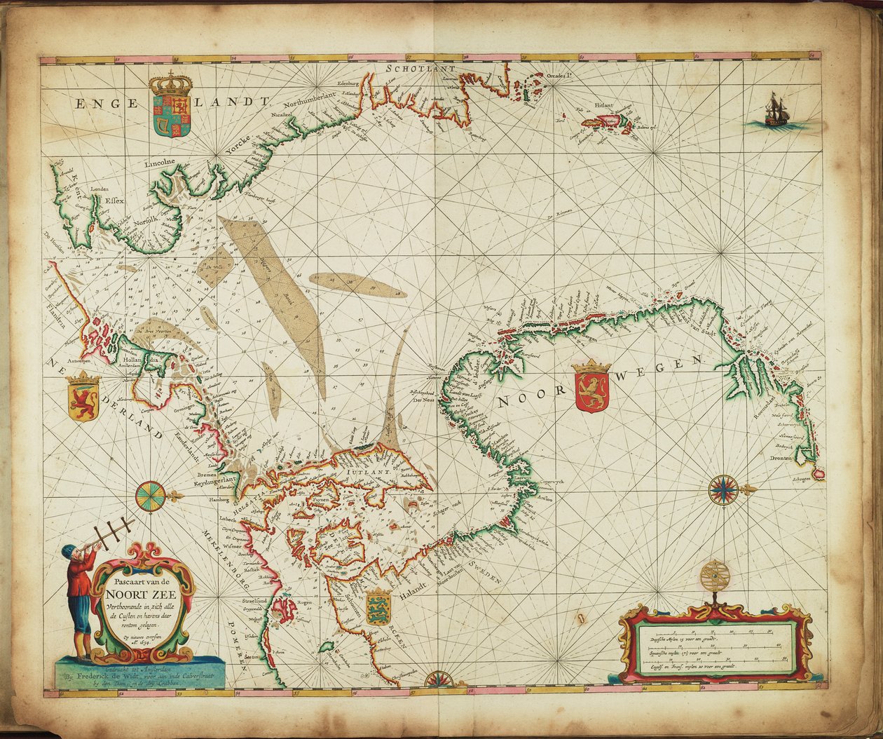 Pascaart van de Noort Zee verthoonende in zich alle de Custen en havens daer rontom gelegen. alkotó: Frederick de Wit