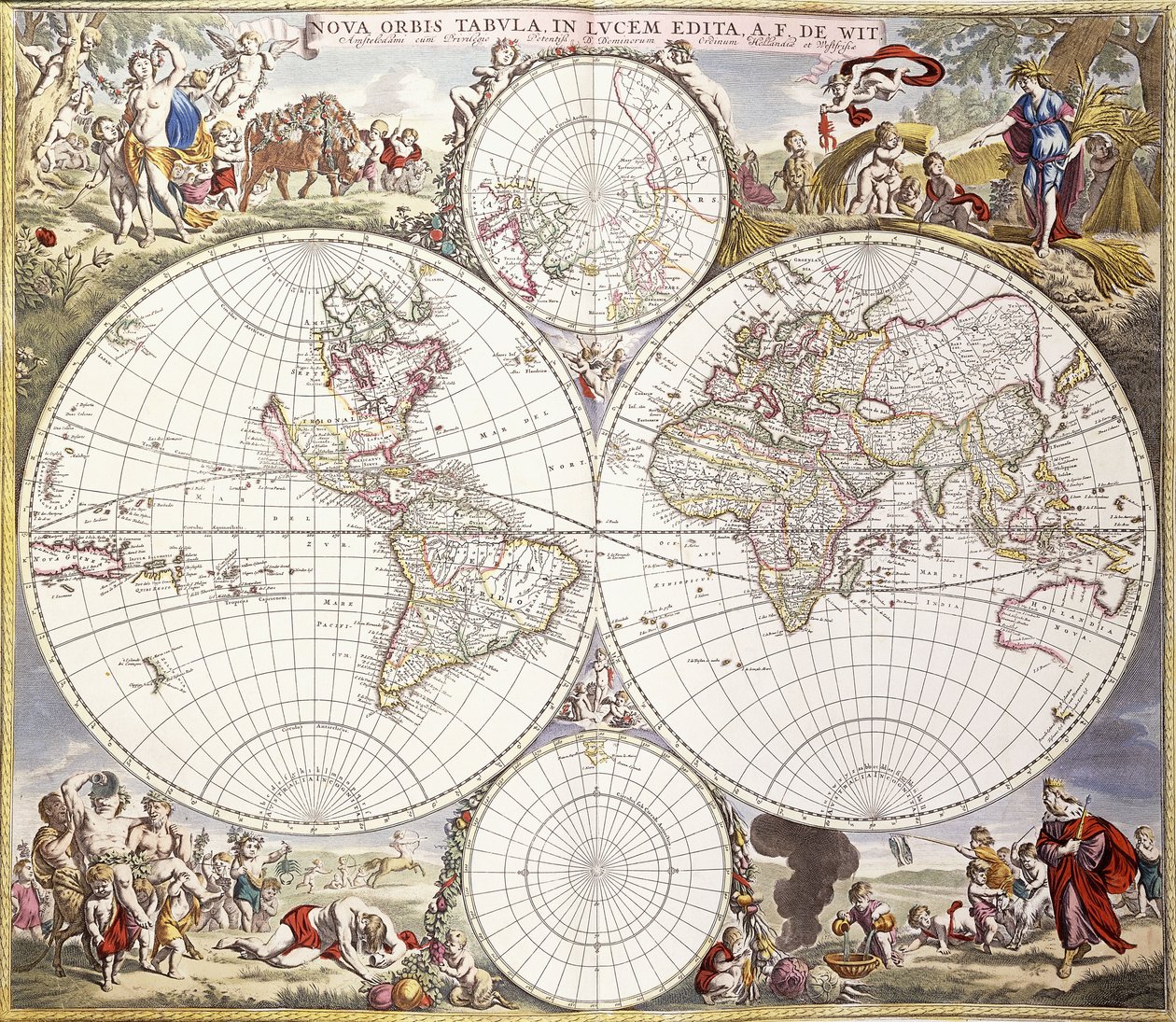 Világtérkép Atlas Maiorról, 1705 körül alkotó: Frederick de Wit