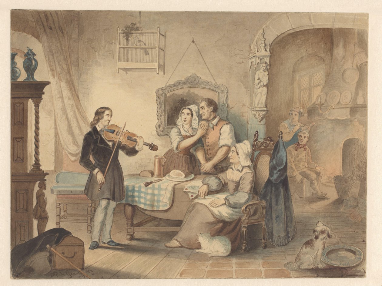 Charles Auguste de Bériot egy társulatnál hegedül alkotó: Frederik Carel de Graaff (signed by artist)