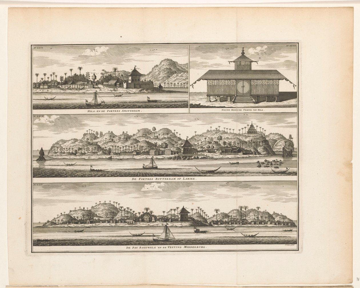 Három erőd Ambonon Hila és a Fortres Amsterdam / New Moorsche Hila templom / The Fortres Rotterdam on Larike / De Pas Baguwala és a Vesting Middelburg (cím a tárgyon) alkotó: Frederik Ottens