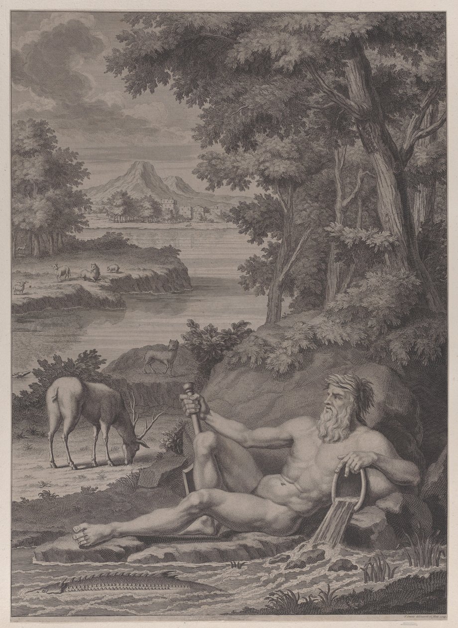 Folyóisten egy tájban, 1725. alkotó: Frederik Ottens
