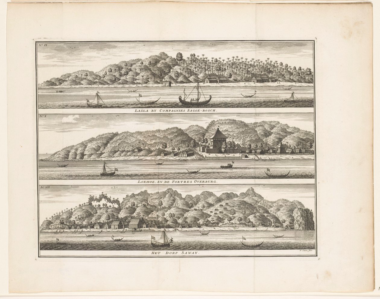 Számos VOC megerősítés a Ceram-en Laäla, Compagnies Sagoe-bosch / Loehoe és a Fortres Overburg / Saway faluja (cím az objektumon) alkotó: Frederik Ottens
