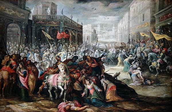 A kibékülés a rómaiak és a szabinok között (olaj, vászon) alkotó: Frederik Valckenborch