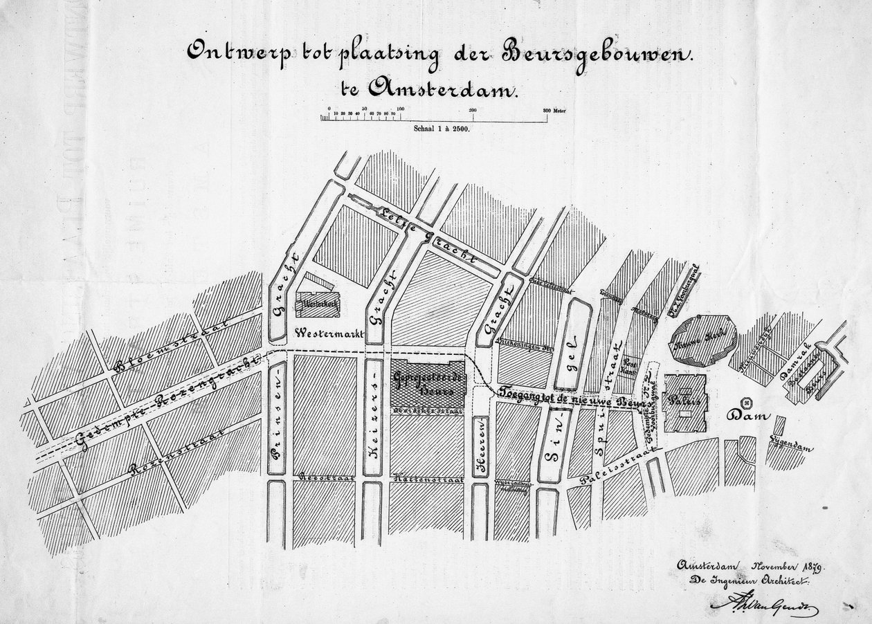 Tervezés egy árutőzsdére, Amszterdam, helyzet. 1879. november alkotó: Frederik Willem van Gendt