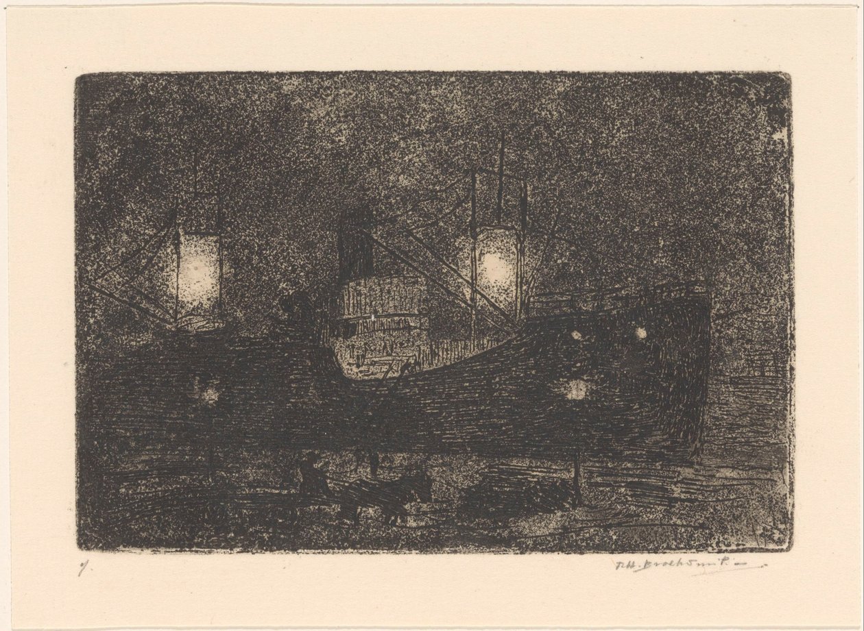Hajó a rakparton éjjel alkotó: Frederika Henriëtte Broeksmit (signed by artist)