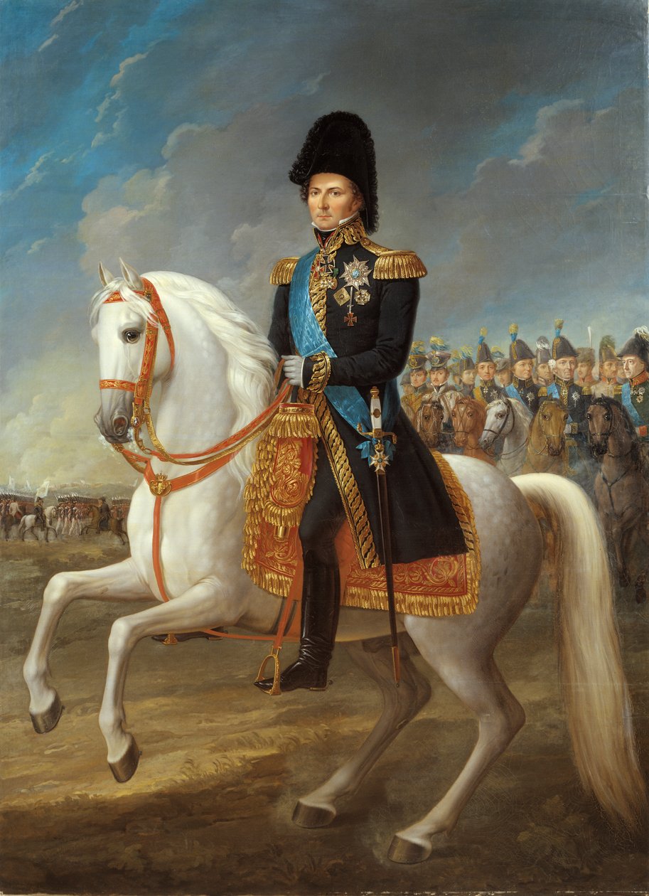 Karl XIV Johan svéd és norvég király (1763-1844) koronahercegként, belépve Lipcsébe 1813 alkotó: Fredric Westin