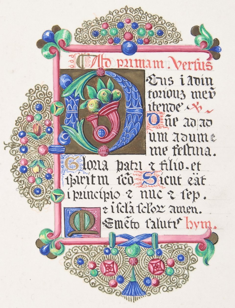 Díszített szegélyen belül megvilágított D betű, 1830-62. alkotó: Freeman Gage Delamotte