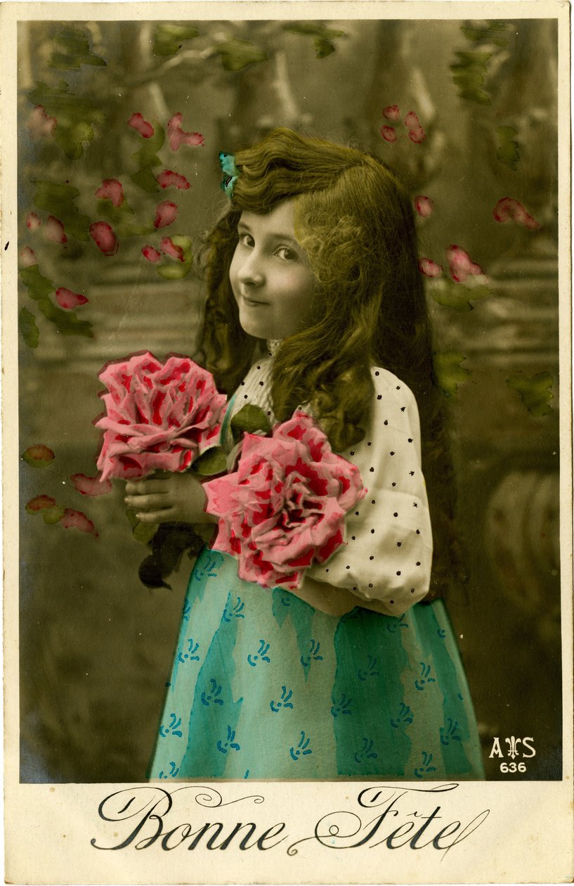 Bonne Fete képeslap, 1908 (színes, színezett fotó) alkotó: French Photographer
