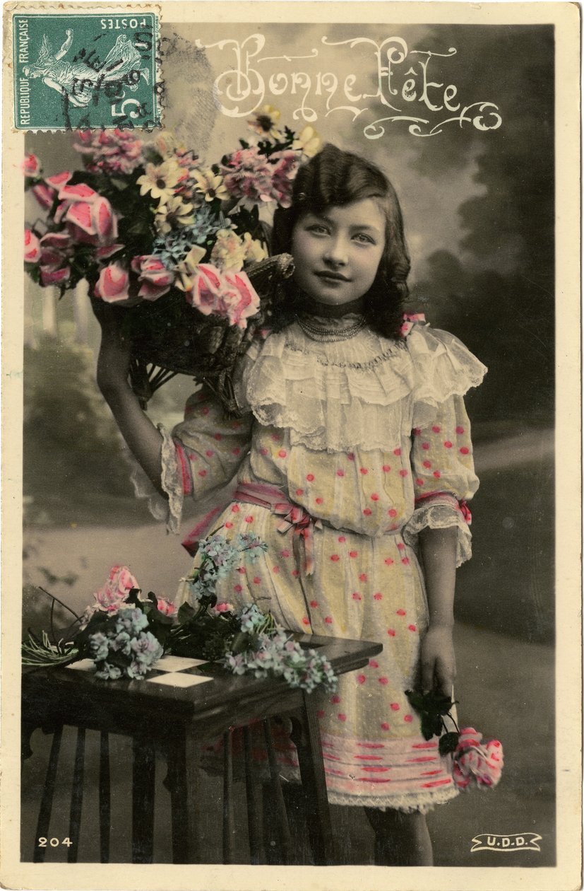 Bonne fete képeslap, 1908 (színes, színezett fotó) alkotó: French Photographer
