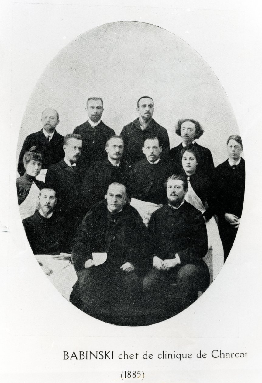 Charcot chef de clinique-jával, Babinskivel és egy csoport gyakornokokkal és orvosokkal a párizsi Salpetrière Kórházban, 1885 alkotó: French Photographer