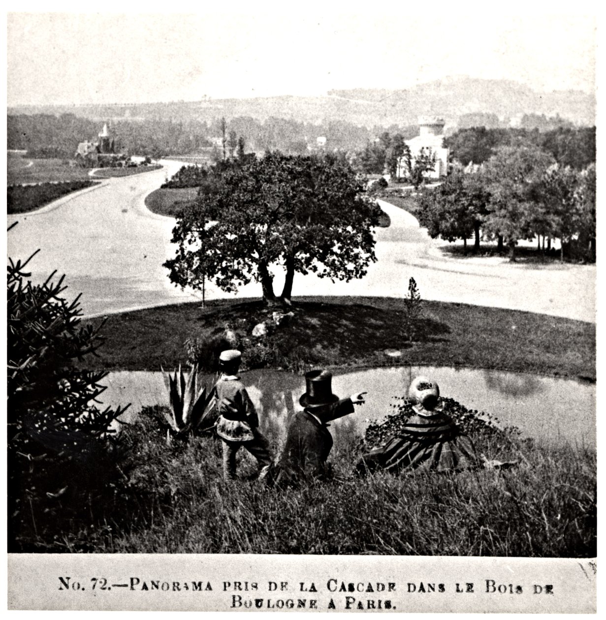 Panorámás kilátás a Bois de Boulogne-ra, a vízesésről, 1860-70 körül alkotó: French Photographer