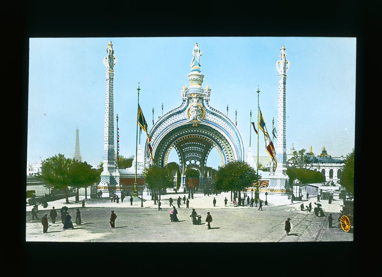 Párizsi Kiállítás: Férfi bejárati kapu, Párizs, Franciaország, 1900 (lámpás csúszda) alkotó: French Photographer