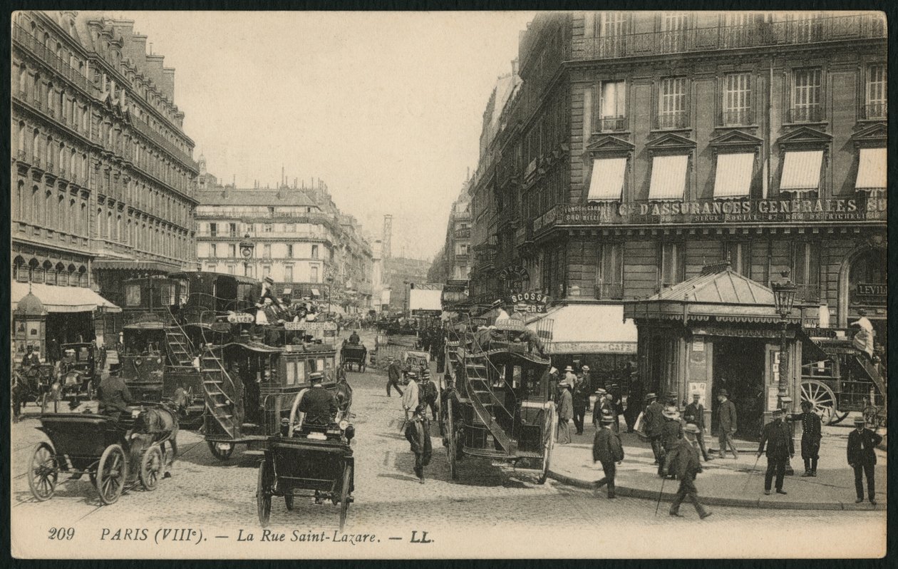 A párizsi Rue Saint-Lazare-t ábrázoló képeslap, 1900 körül (fotóliter) alkotó: French Photographer