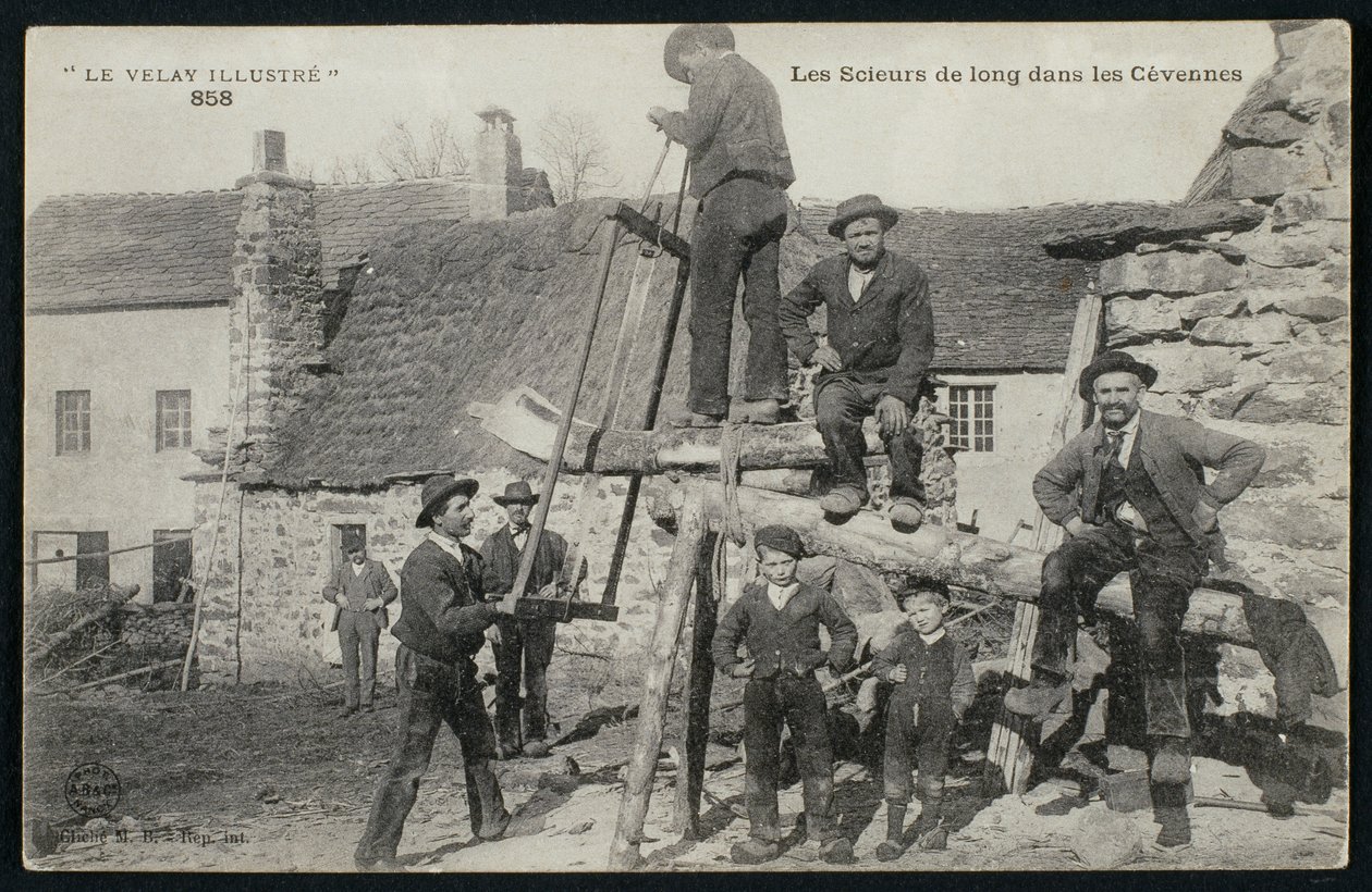 Cevennes-i fűrészeseket ábrázoló képeslap, 1900 körül alkotó: French Photographer