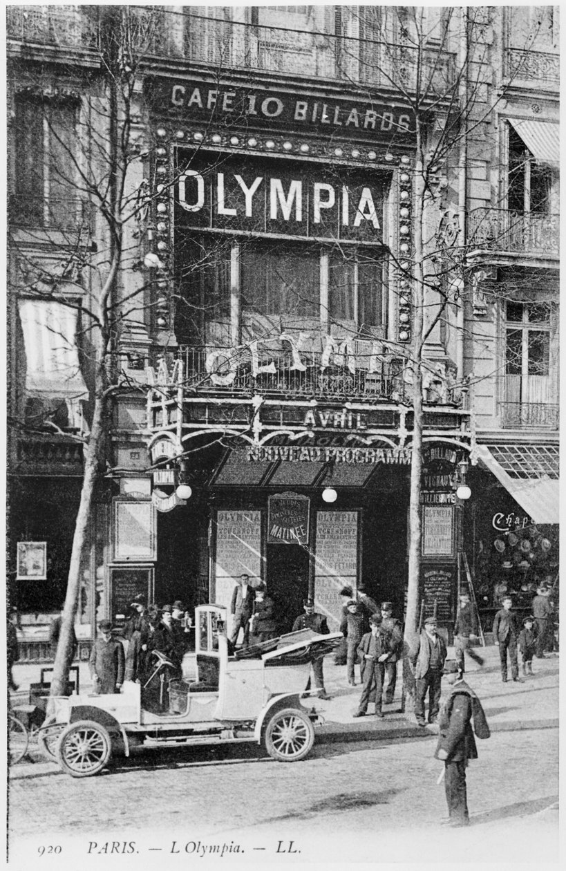 Képeslap, amely az Olympia zenecsarnokot ábrázolja, 28 Boulevard des Capucines, Párizs, XX. század eleje alkotó: French Photographer
