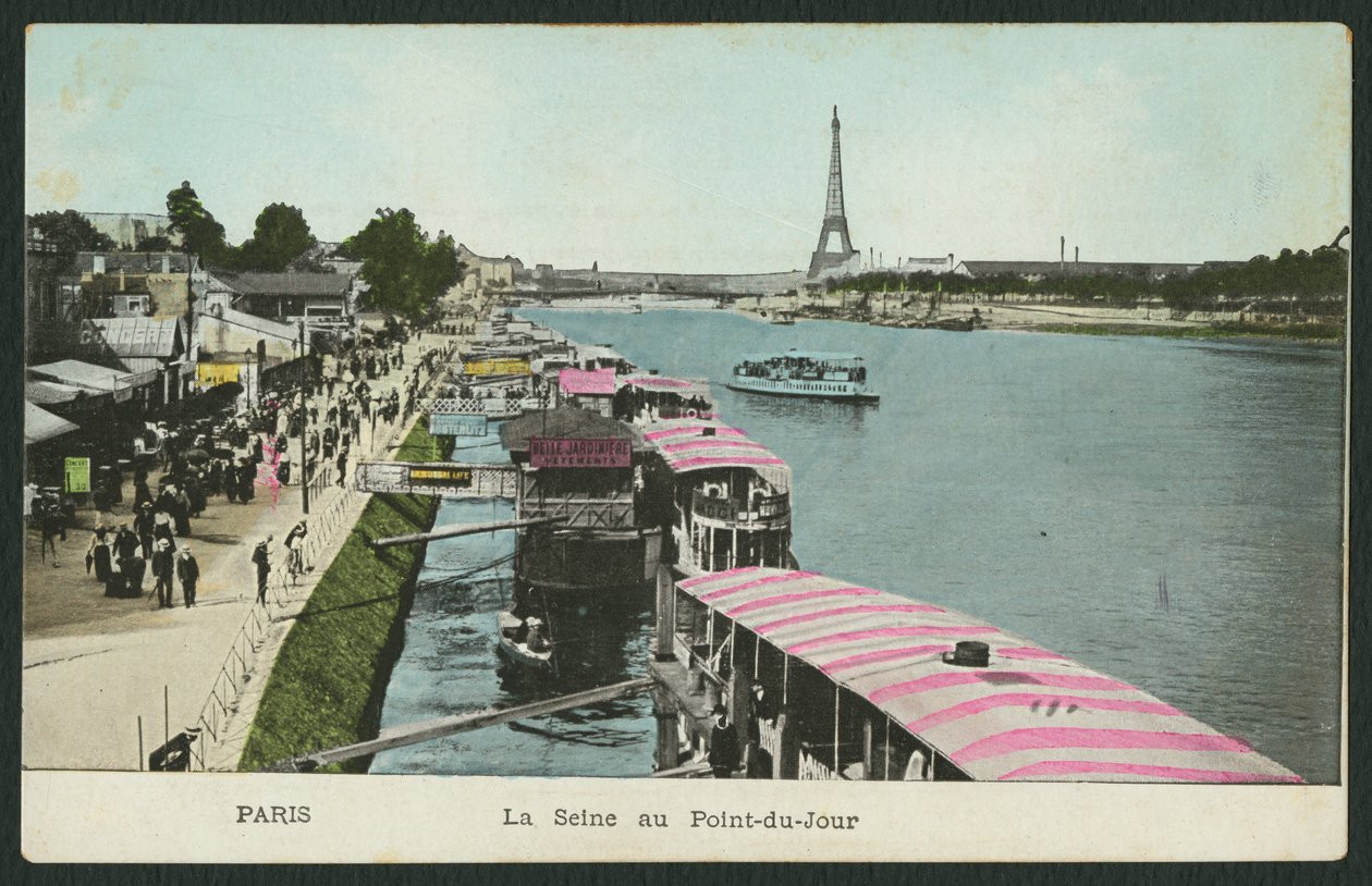 Képeslap, amely a Szajna folyót ábrázolja Point-du-Journál, 1900 körül (színes fekete-fehér fotó) alkotó: French Photographer