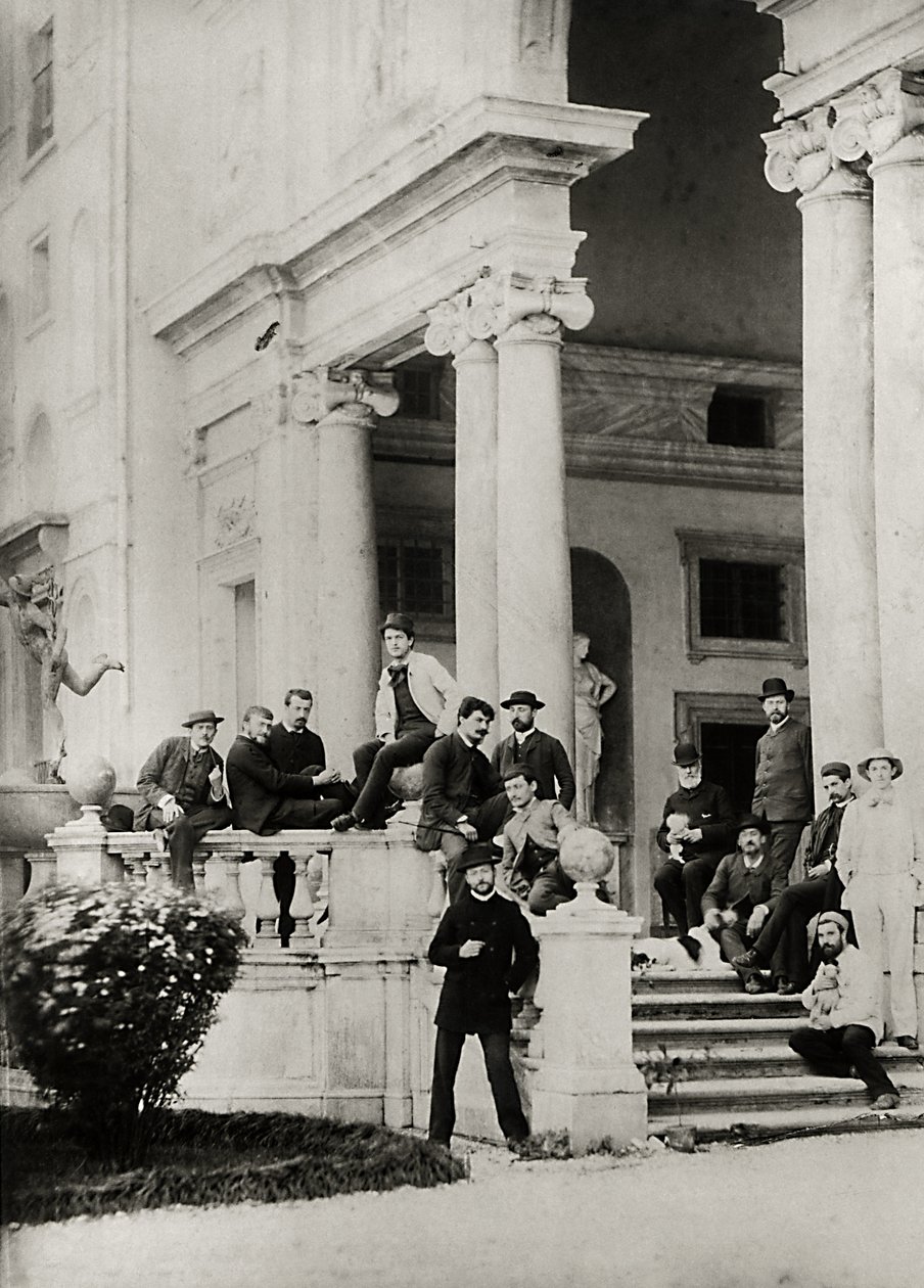 A római Villa Medici lakói, Claude Debussy (1862-1918) szüleinek küldött és dedikált fotója, 1884-85. alkotó: French Photographer