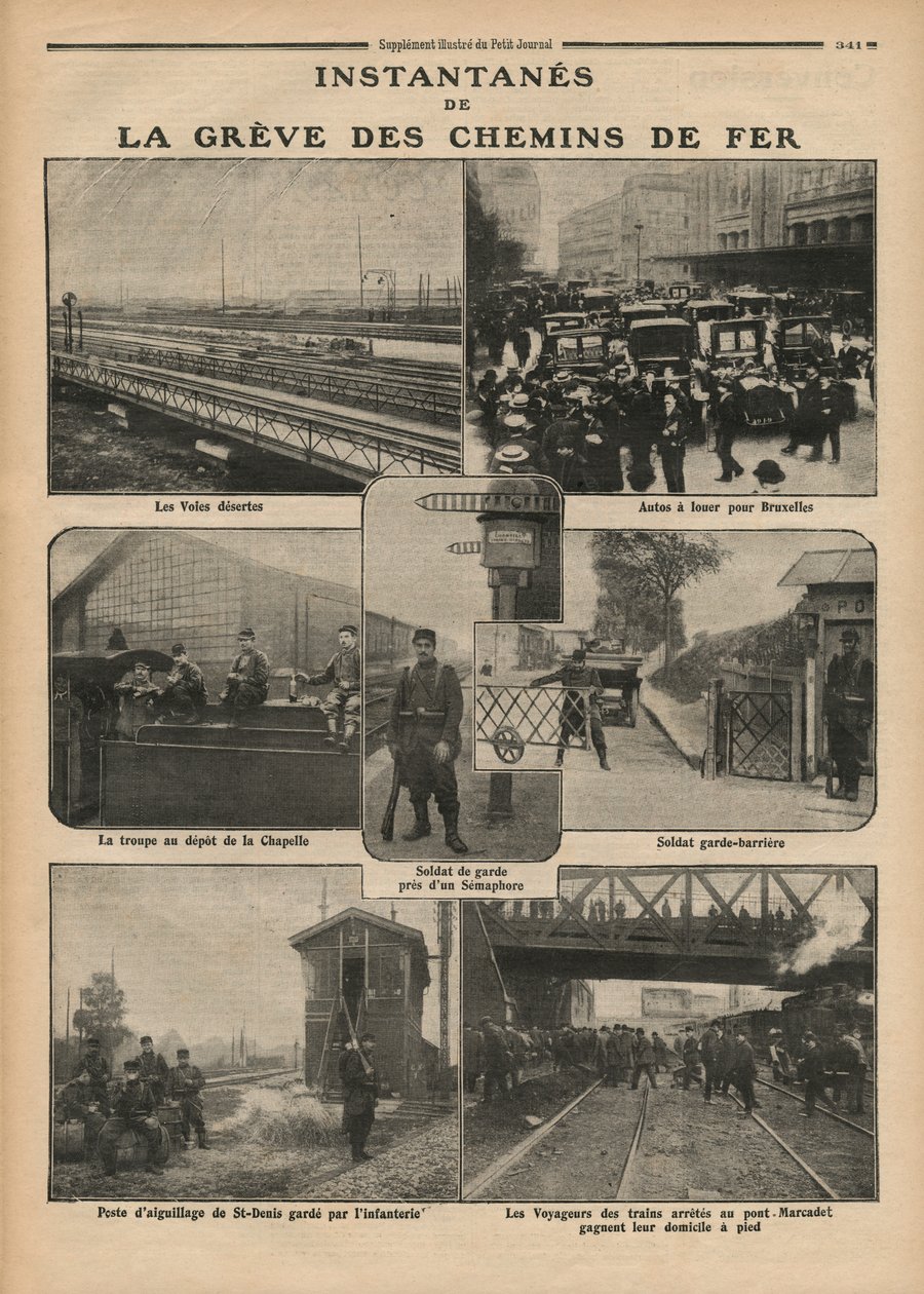 Pillanatképek a vasúti sztrájkról, illusztráció a „Le Petit Journal”-ból, mellékelt illusztráció, 1910. október 23. alkotó: French Photographer