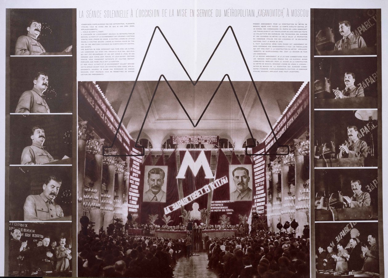 Sztálin Moszkvában felavatja a Kaganovics metrót, az LU.R.S.S. cikkéből. hu építés. 1935. augusztus alkotó: French Photographer