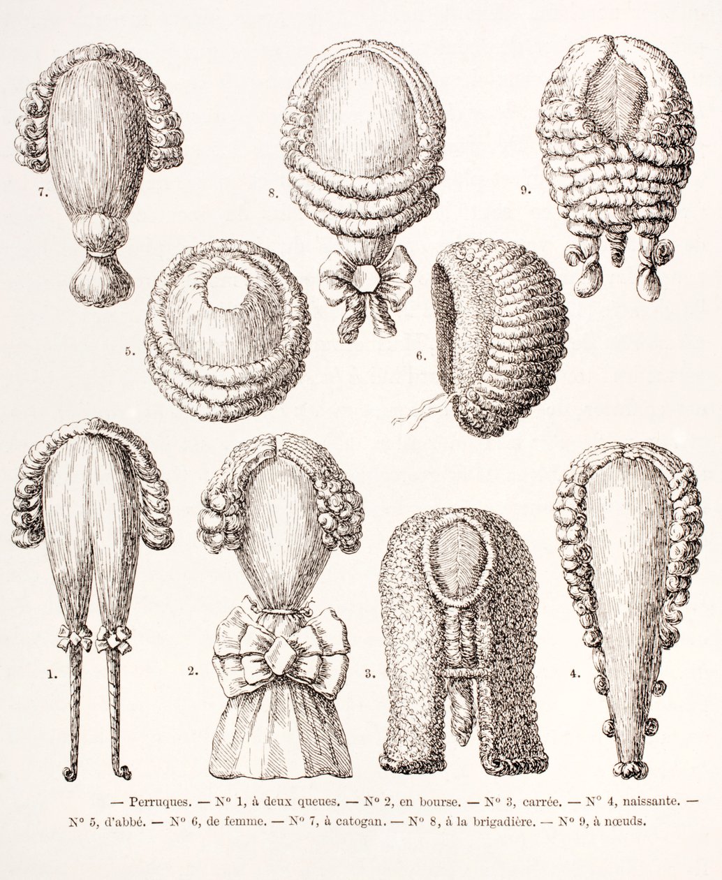 18. századi férfi és női parókák gyűjteménye, 1875 alkotó: French School