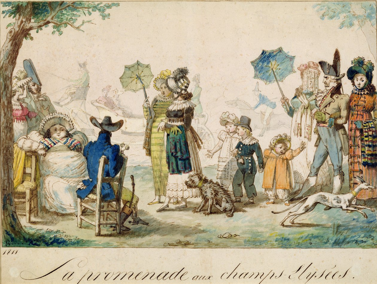 Séta a Champ Elysees-en, 1811 (toll és tinta, wc, papír) alkotó: French School