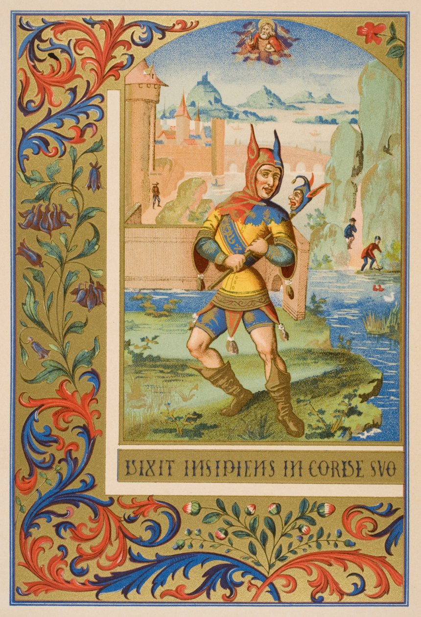 Egy udvari bolond, egy 15. századi kézirat miniatűrjének reprodukciója, Paul Lacroix (1806-84) 1847-ben megjelent "Le Moyen Age et La Renaissance" című művéből. alkotó: French School