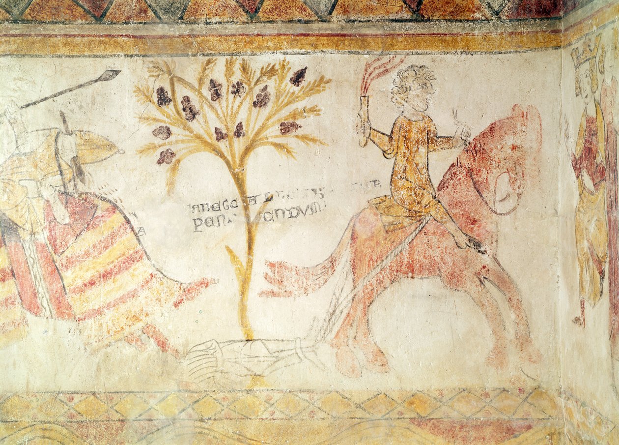 Egy lángoló fáklyát hordozó lovag Manfréd szicíliai király (kb. 1232-66) holttestét vonszolja, 1266. február 28. alkotó: French School