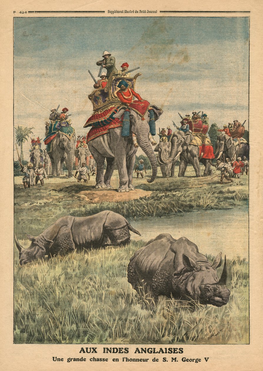 Orrszarvúvadászat V. György király (1865-1936) tiszteletére, illusztráció a „Le Petit Journal” című folyóiratból, 1911. december 31. alkotó: French School