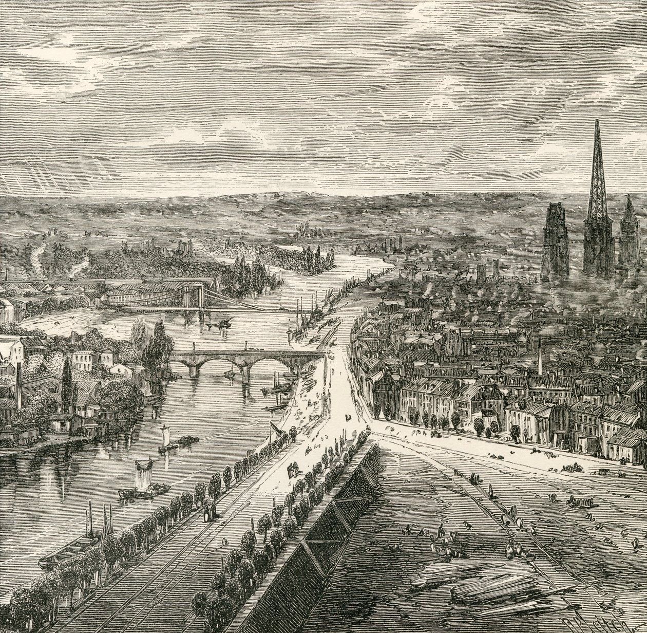 Rouen (Normandia) képe a 19. században Samuel G. Green tiszteletes „French Pictures” című művéből, 1878-ban. alkotó: French School