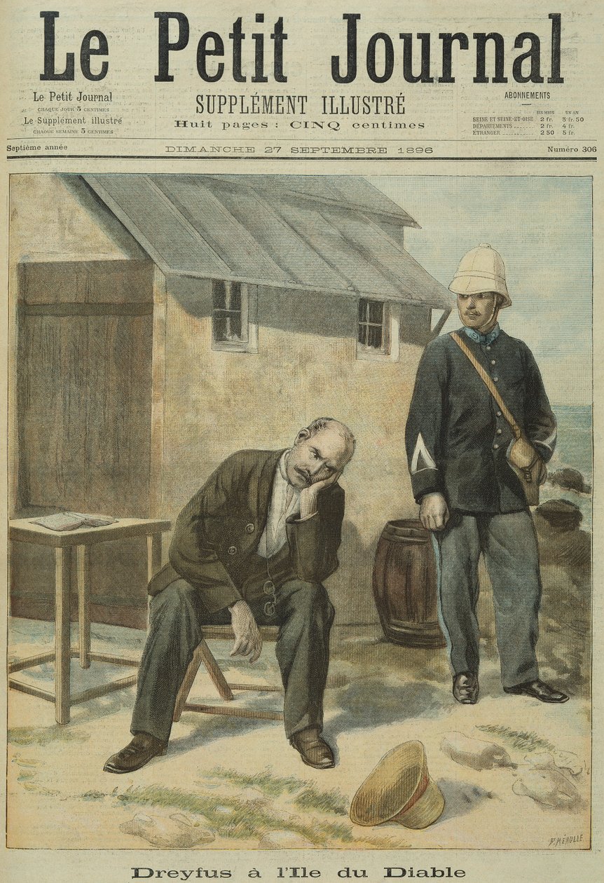Alfred Dreyfus (1859-1935) az Ördögszigeten, a Le Petit Journal 1896. szeptember 27-i számából. alkotó: French School