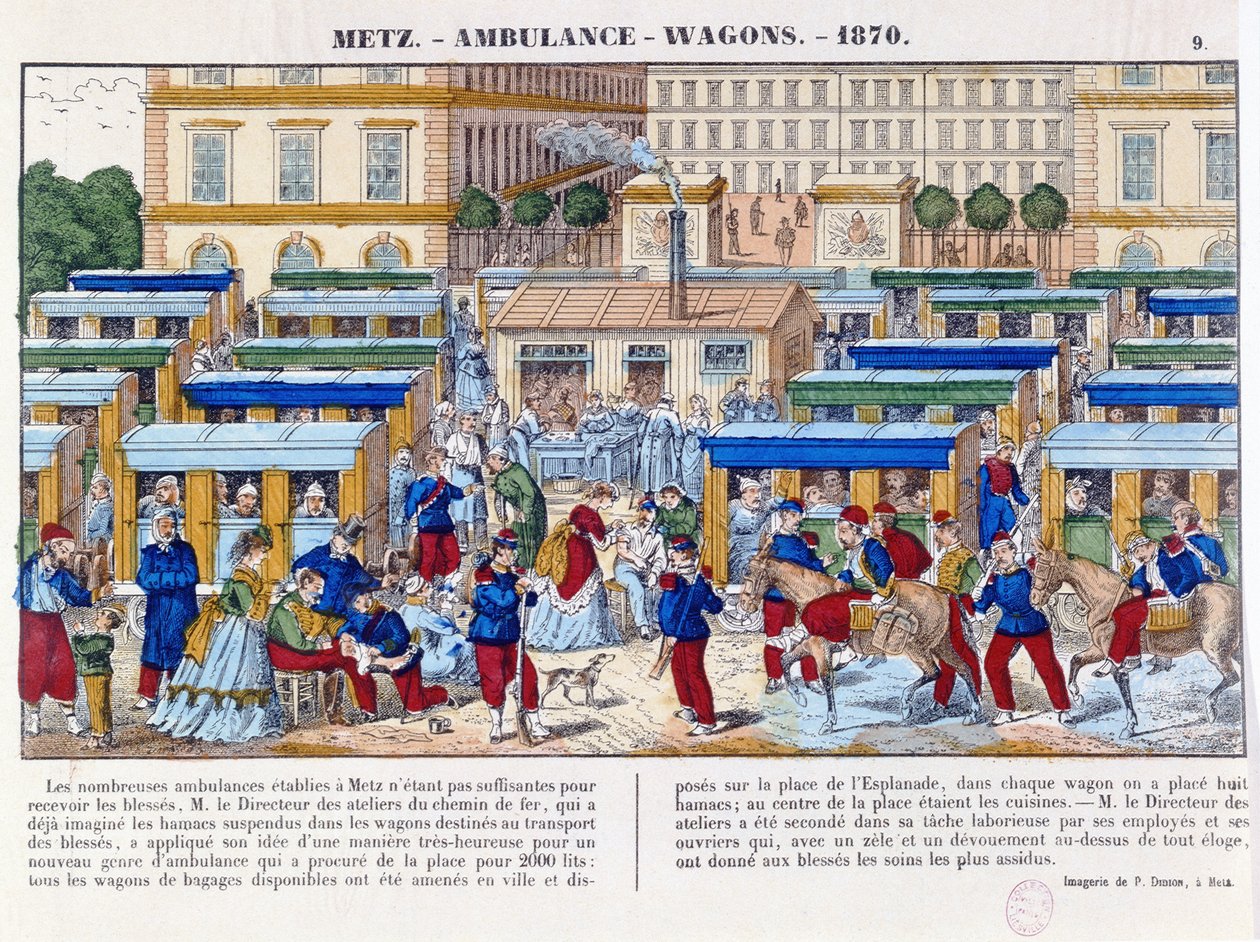 Mentővonat Metzben az 1870-es francia-porosz háború idején, 1870-71 körül alkotó: French School