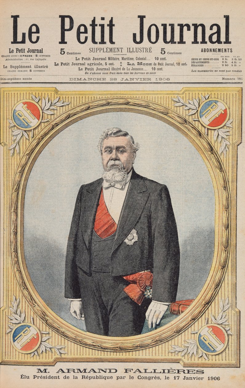 Armand Fallieres (1841-1931), akit a kongresszus 1906. január 17-én választott meg köztársasági elnöknek (1906-13), illusztráció a Le Petit Journal 1906. január 28-i számából. alkotó: French School