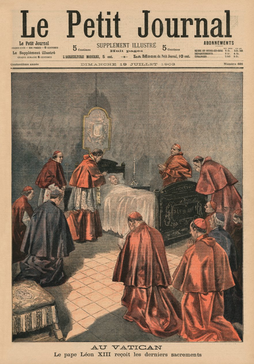 A Vatikánban XIII. Leó pápa az utolsó szertartásokat fogadja, a „Le Petit Journal” címlapjának illusztrációja, Illustre melléklet, 1903. július 19 alkotó: French School