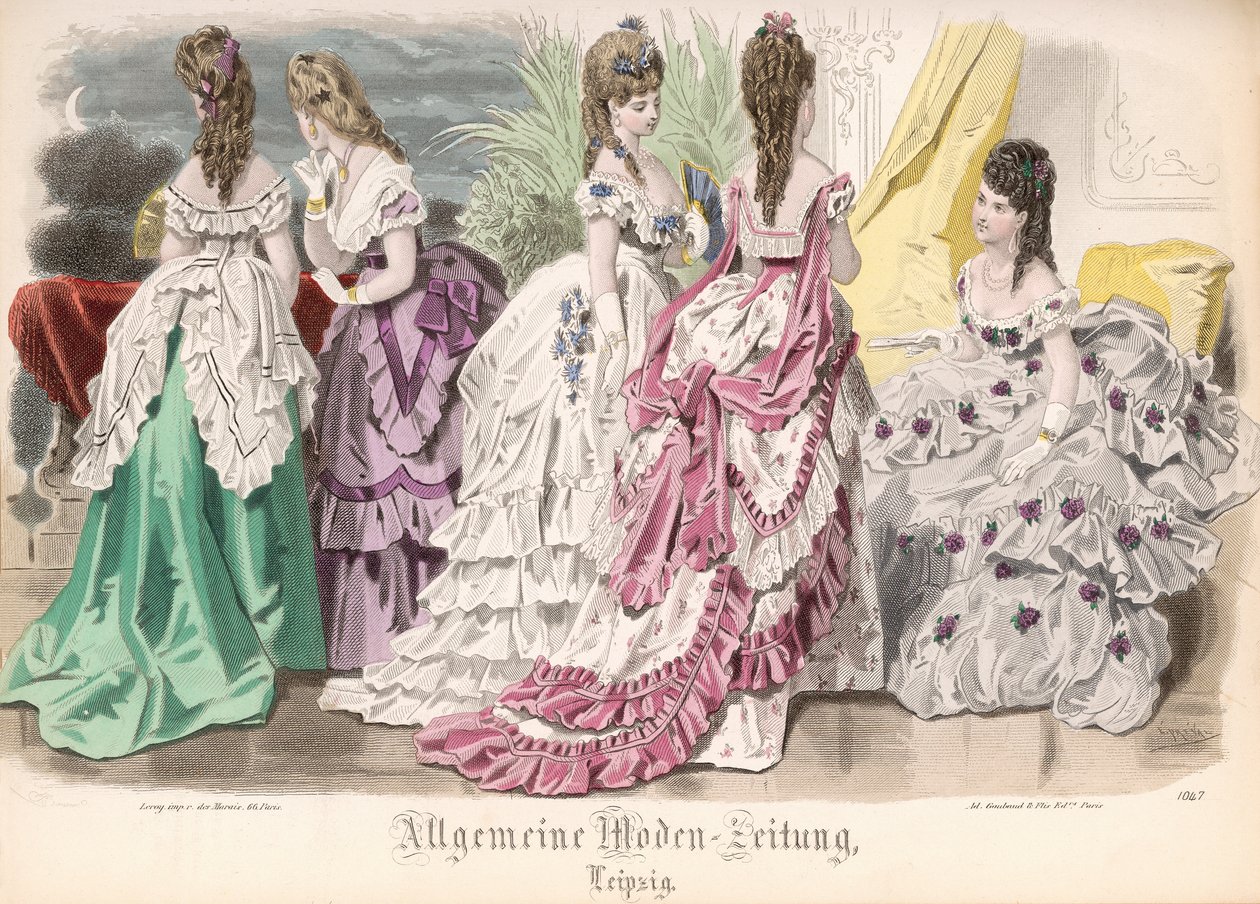 Ballgowns, divattányér az "Allgemeine Moden-Zeitung"-tól, Lipcse, 1872 alkotó: French School