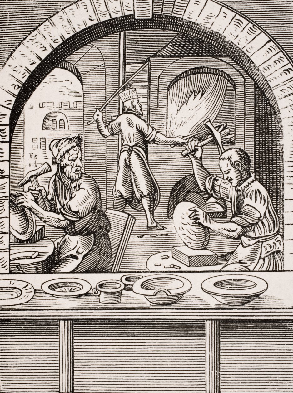 Basin Maker, Jost Amman (1539-91) fametszetének reprodukciója Paul Lacroix (1806-84) „Le Moyen Age et La Renaissance” című művéből, 1847-ben megjelent alkotó: French School