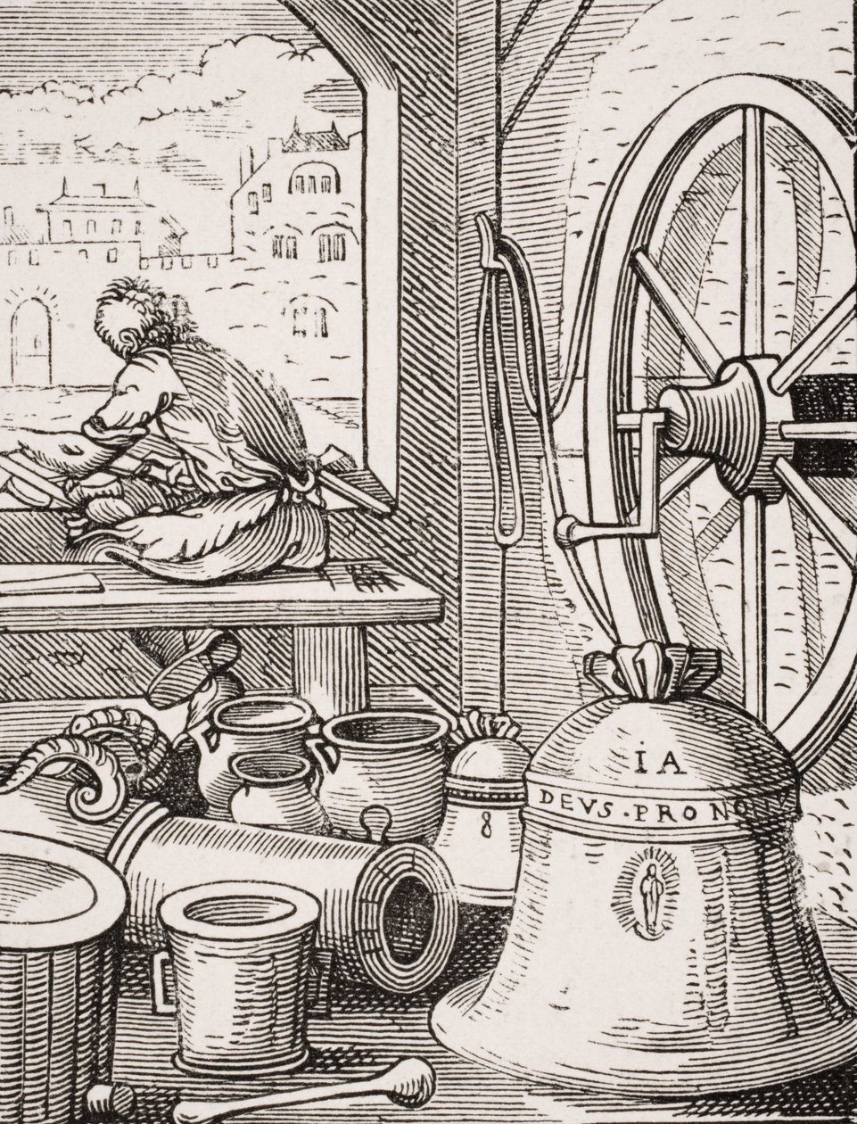 Harang- és ágyúmester, Jost Amman (1539-91) fametszetének reprodukciója Paul Lacroix (1806-84) „Le Moyen Age et La Renaissance” című művéből, 1847-ben megjelent alkotó: French School