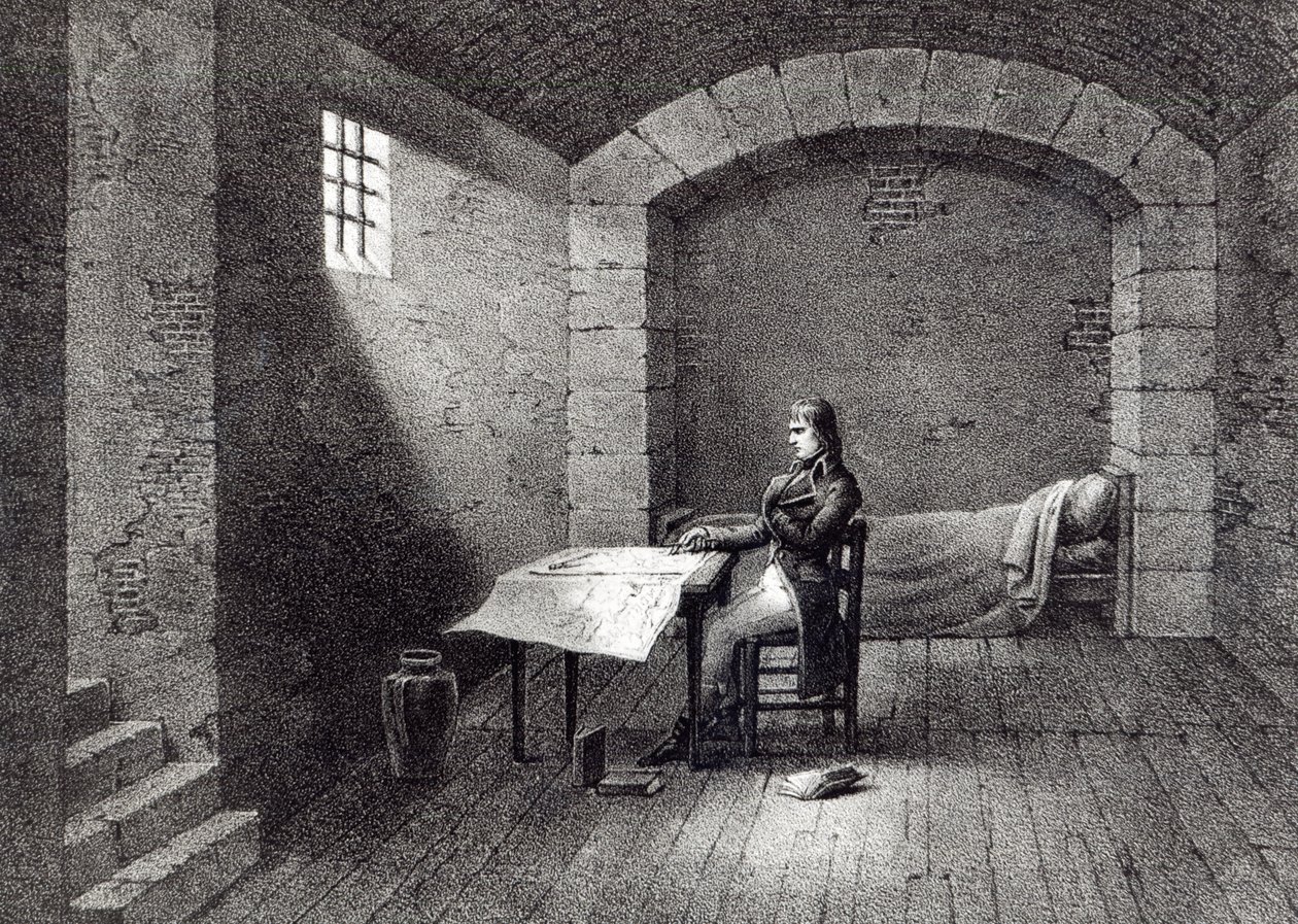 Bonaparte dandártábornok a nizzai Fort Carre börtönben, Jean-Baptiste Jobard metszete (1792-1861) alkotó: French School