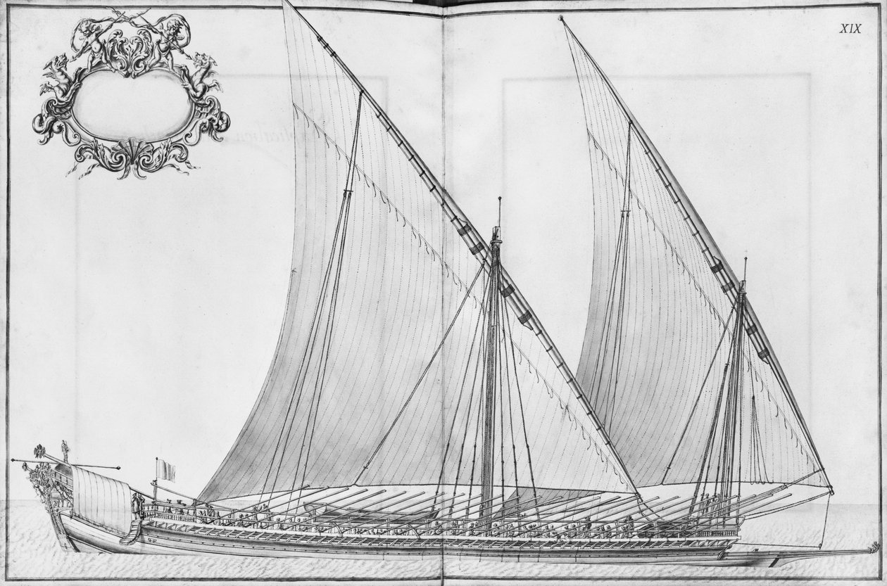 Egy gálya építése, felszerelése és vízre bocsátása, XIX. tábla (ceruza és wc, papír) alkotó: French School