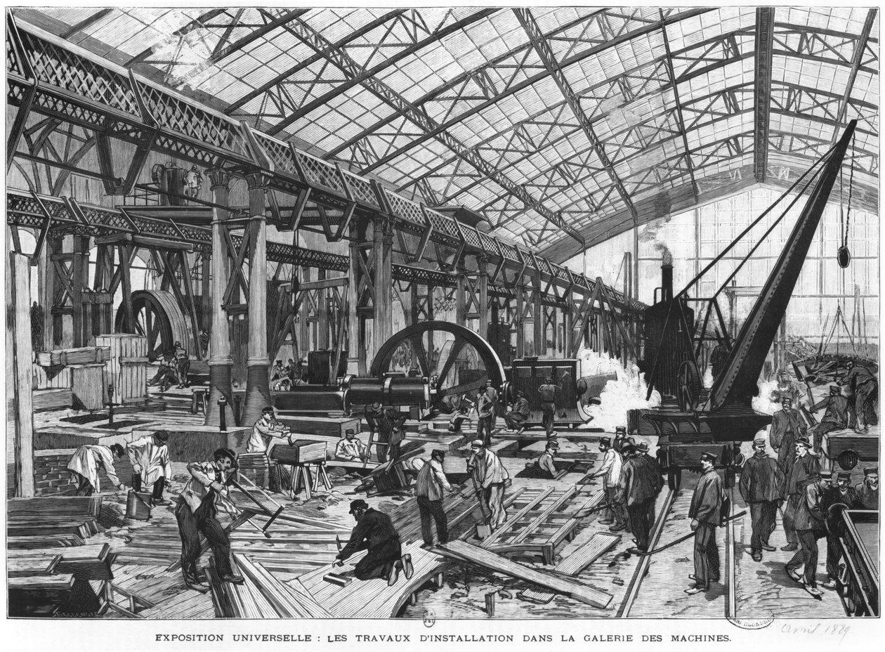 A Galerie des Machines építési területe az 1889-es egyetemes kiállításon, Párizs, 1889 április alkotó: French School