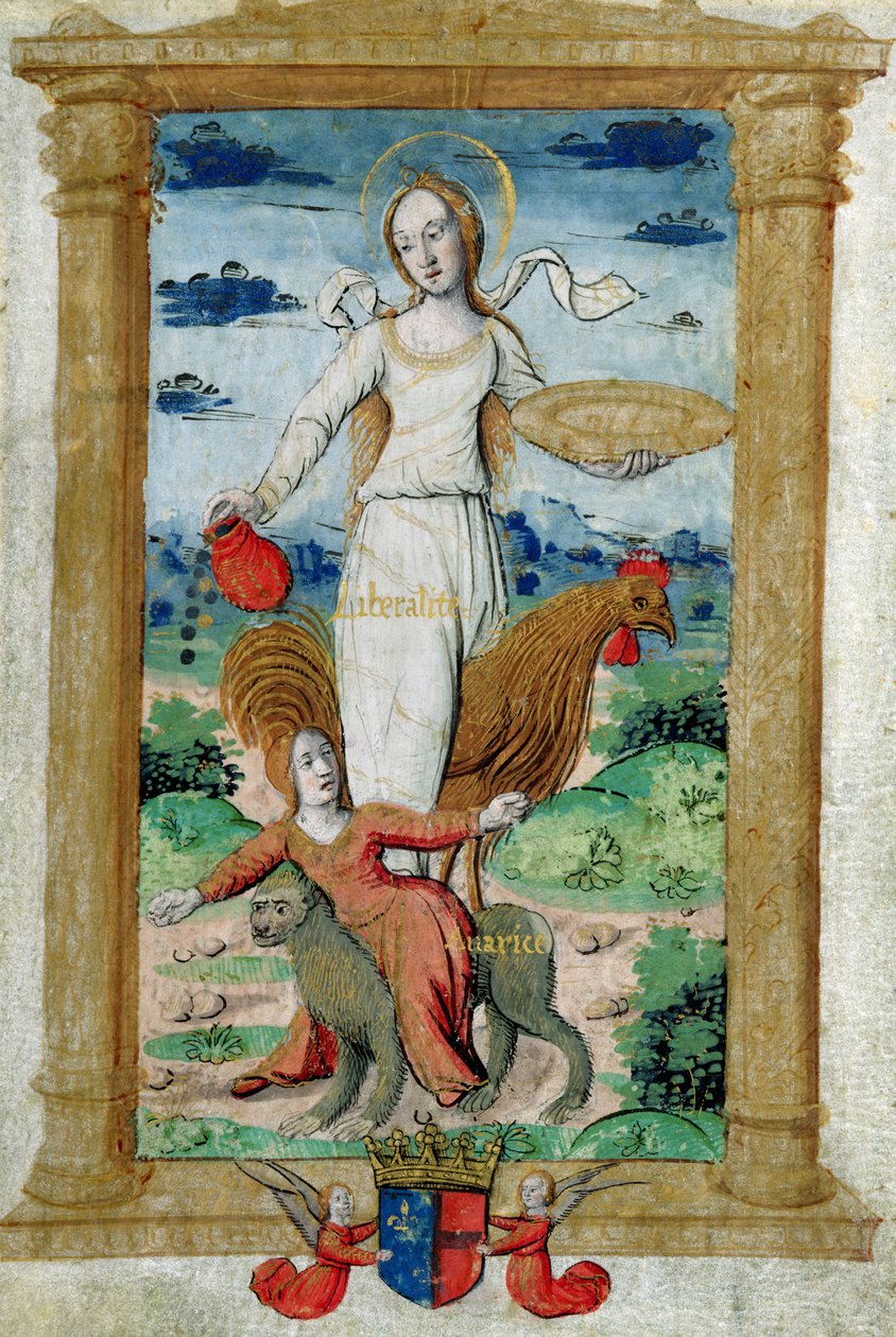 CL 22718 B Nagylelkűség a kapzsiság ellen, a „Rondeaux des Vertus”-ból, Louise de Savoie számára alkotó: French School