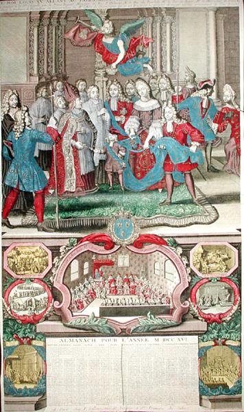 1716. évi kalendárium, XV. Lajos (1710-74) és parlamentje, 1715. szeptember 12. alkotó: French School