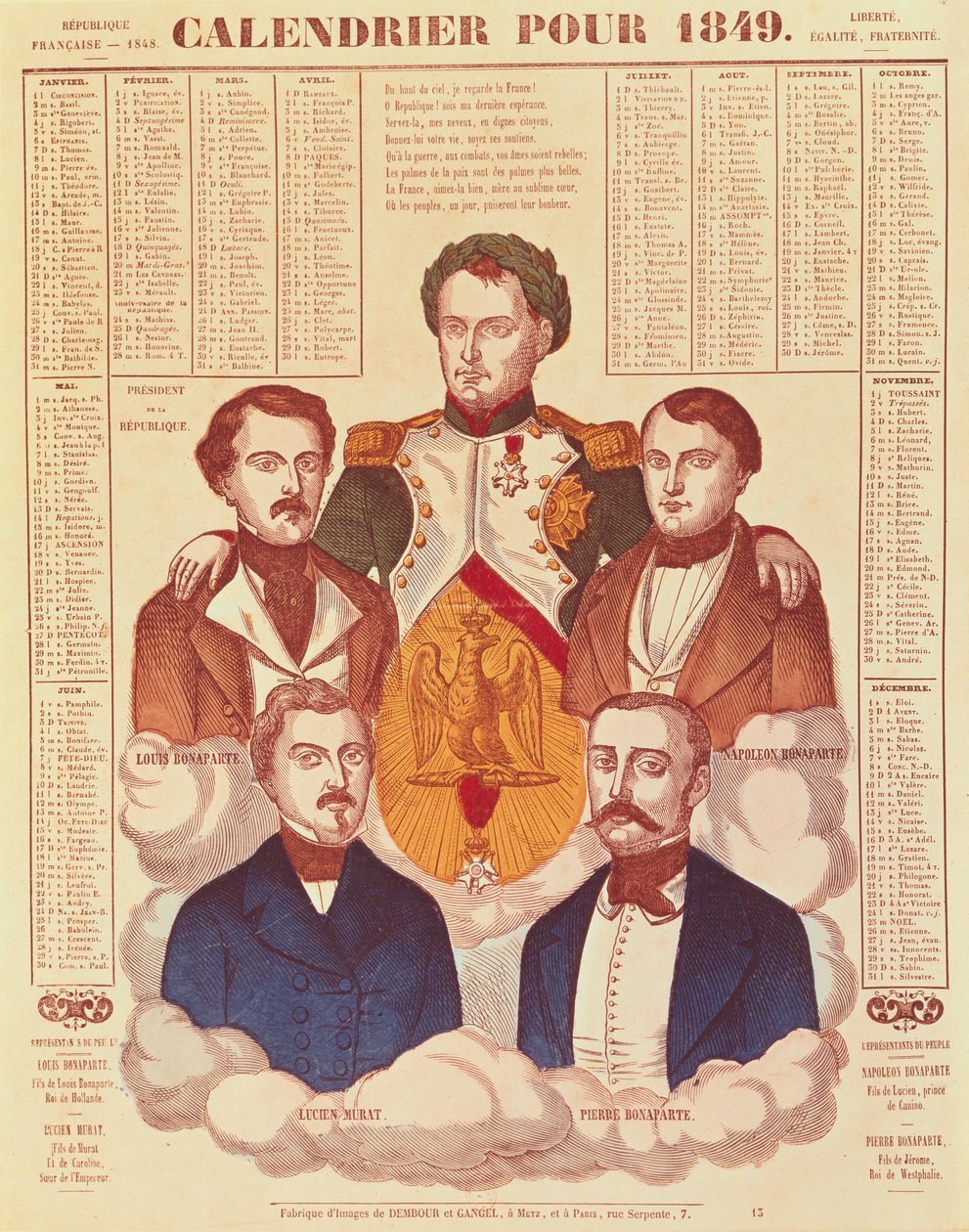Bonaparte családot ábrázoló 1849-es naptár, 1849 alkotó: French School