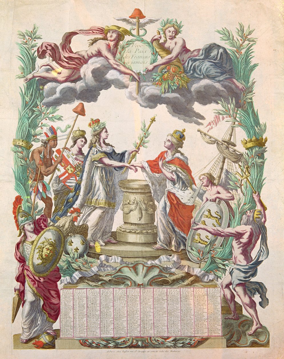 Naptár az 1783-as évre, az 1768-as versailles-i békeszerződés emlékére, amelyben Amerika elnyerte függetlenségét alkotó: French School
