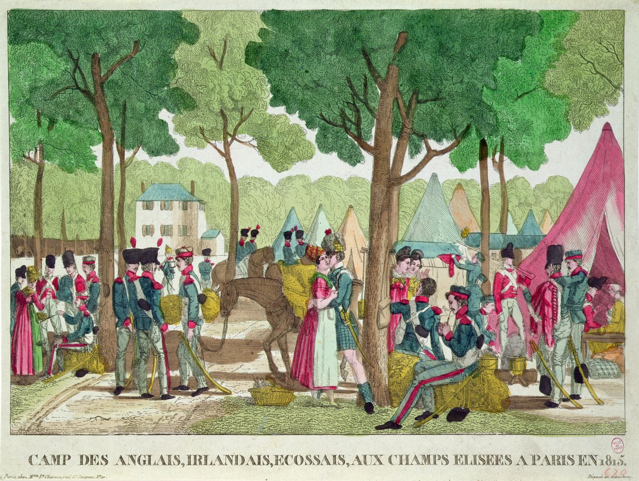 Az angol, ír és skót katonák tábora a Champs-Elysees-en 1815-ben alkotó: French School