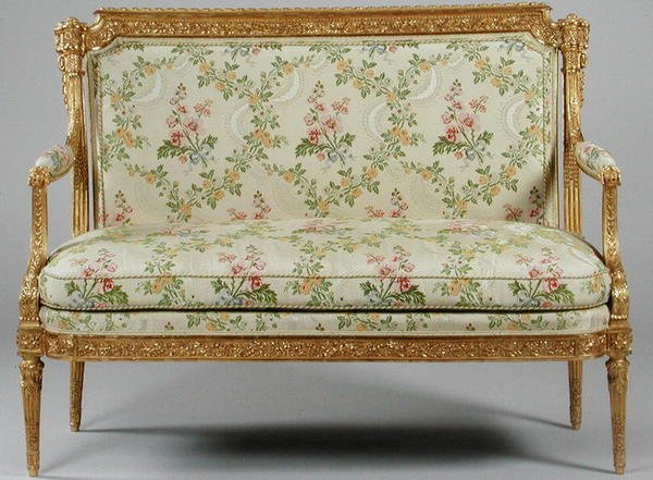 Canape egy Delaisement által bélyegzett XVI. louis-i bútorszvitből, 1780 körül (faragott aranyozott fa és kárpitozás) (lásd 222394) alkotó: French School